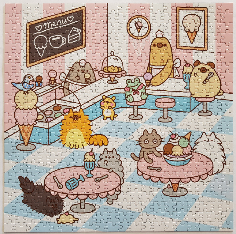 Cartoon illustration of various cute animals in an ice cream parlor.