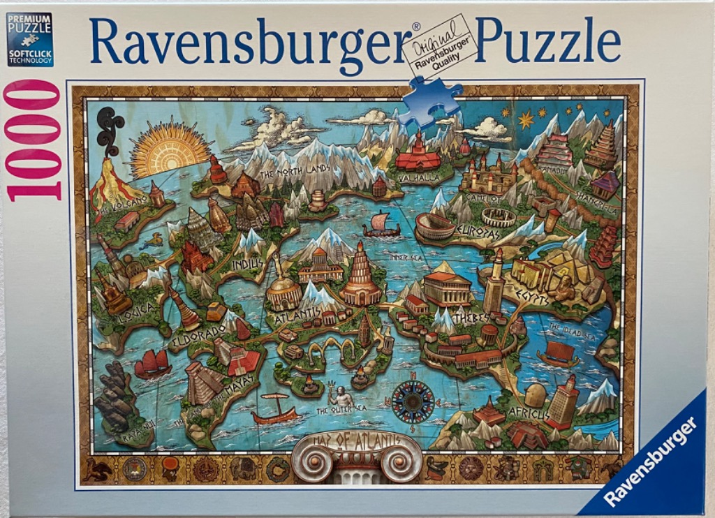 An illustrated map of mythical and historical locations, including Atlantis, Camelot, and the Maya civilization.