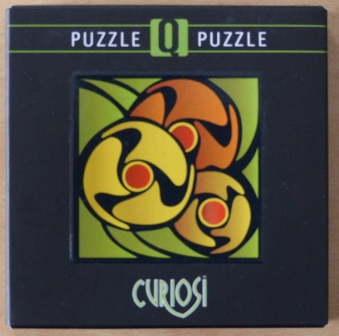 Abstract graphic design with three circular floral-like shapes in yellow, orange, and black on a green background.