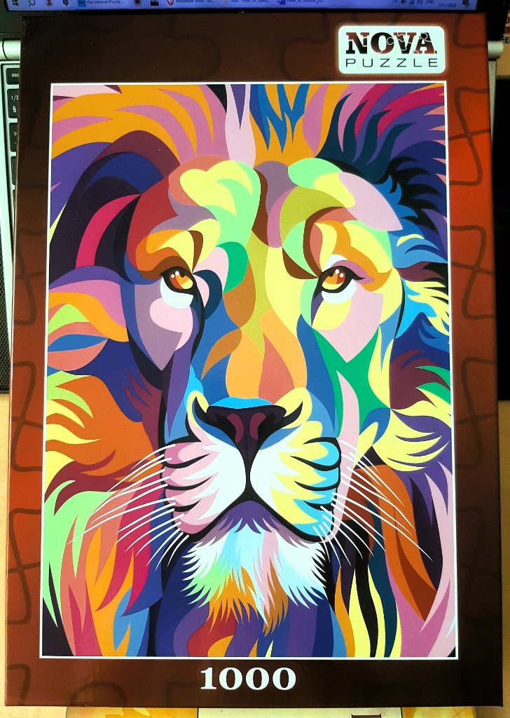 A vibrant, abstract pop-art portrait of a lion