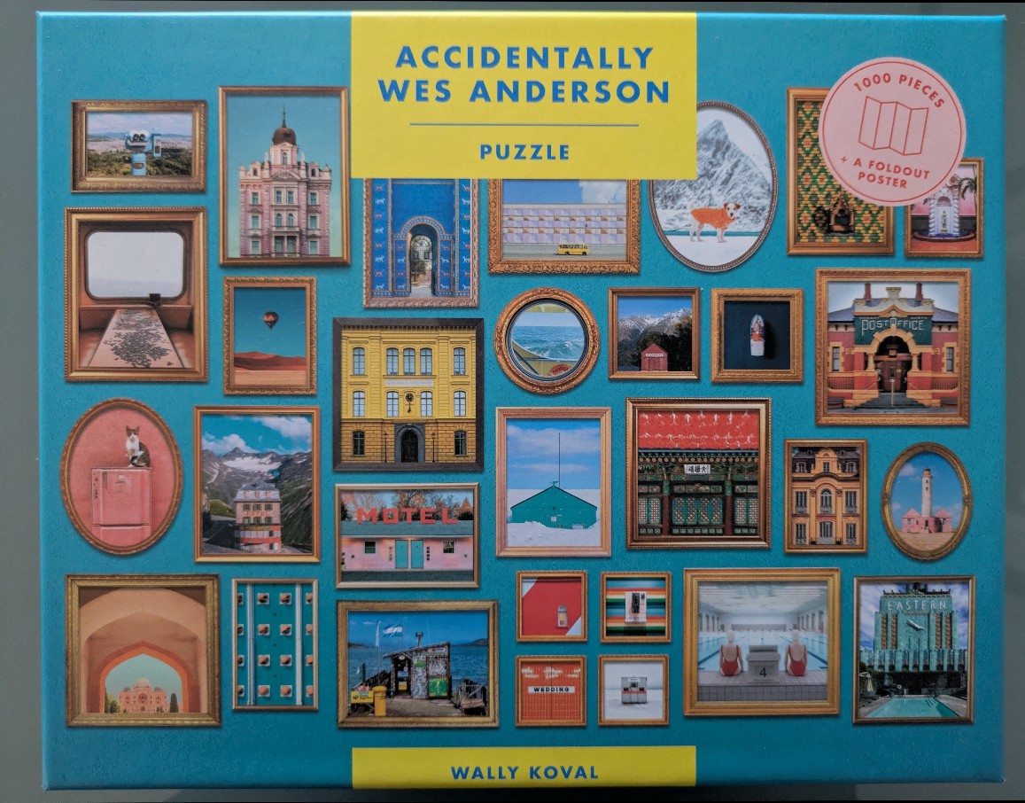 A collage of various architectural and travel photographs, each framed in ornate gold, arranged against a teal background.