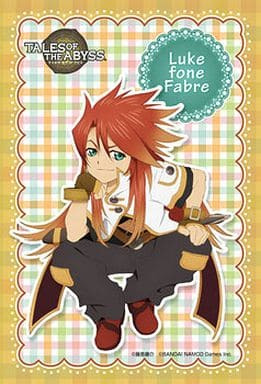 Anime-style illustration of the character Luke fone Fabre with red hair against a plaid background.