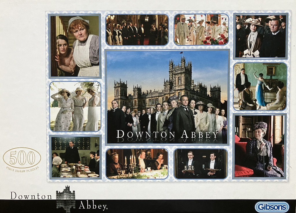 A montage of scenes featuring the cast and architecture of Downton Abbey.