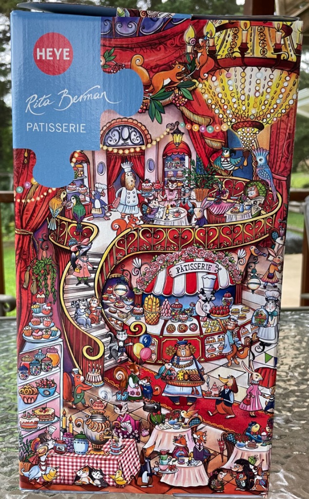 A whimsical illustration of a multi-level animal-themed patisserie.