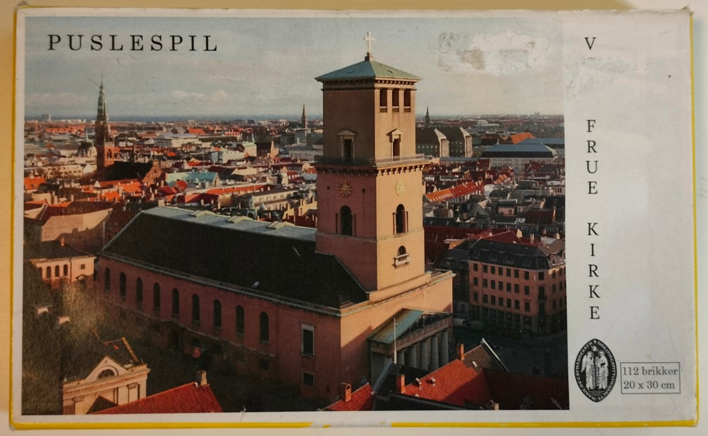 High-angle photograph of the Church of Our Lady in Copenhagen, Denmark.
