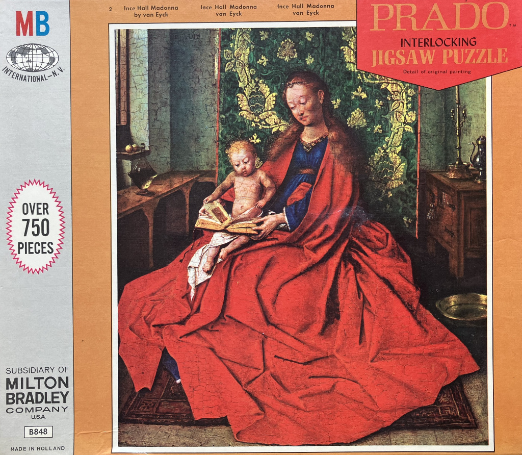 The Ince Hall Madonna, a Renaissance oil painting of the Virgin Mary holding the infant Jesus with an open book.