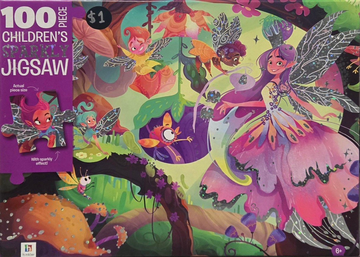 Whimsical illustration of forest fairies and a sprite in a magical, colorful woodland setting.