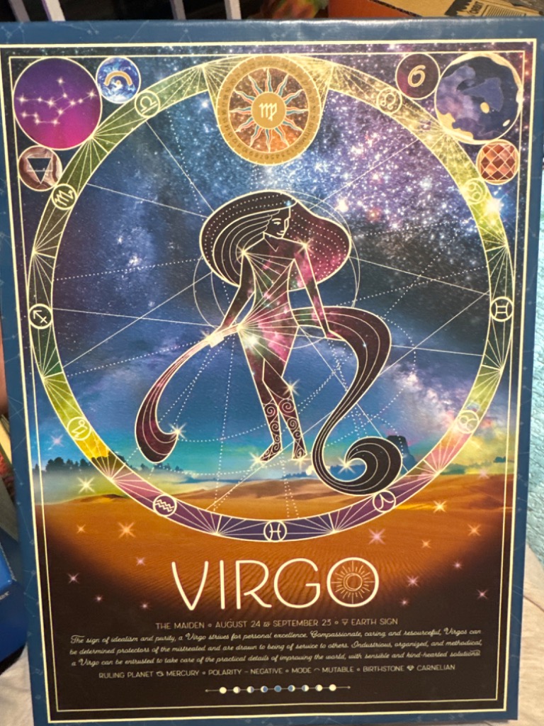 Artistic depiction of the Virgo zodiac sign with a maiden silhouette against a celestial background.