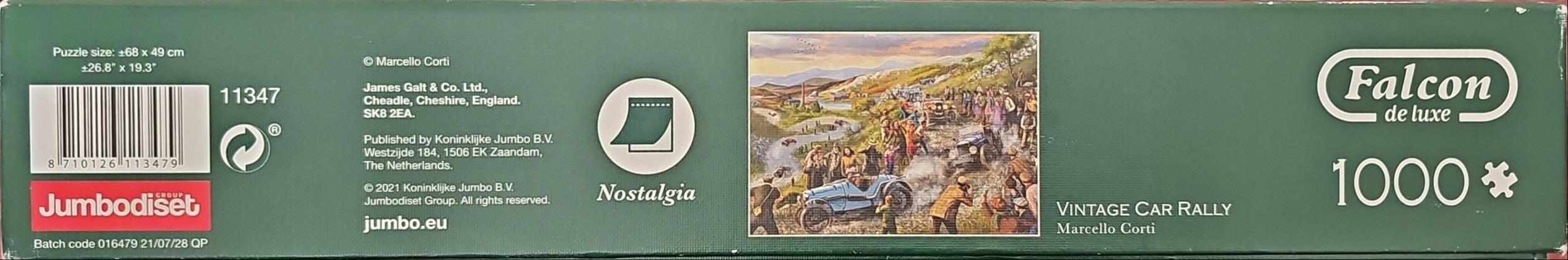 An illustration of a vintage car rally with spectators on a dusty country road in a hilly landscape.
