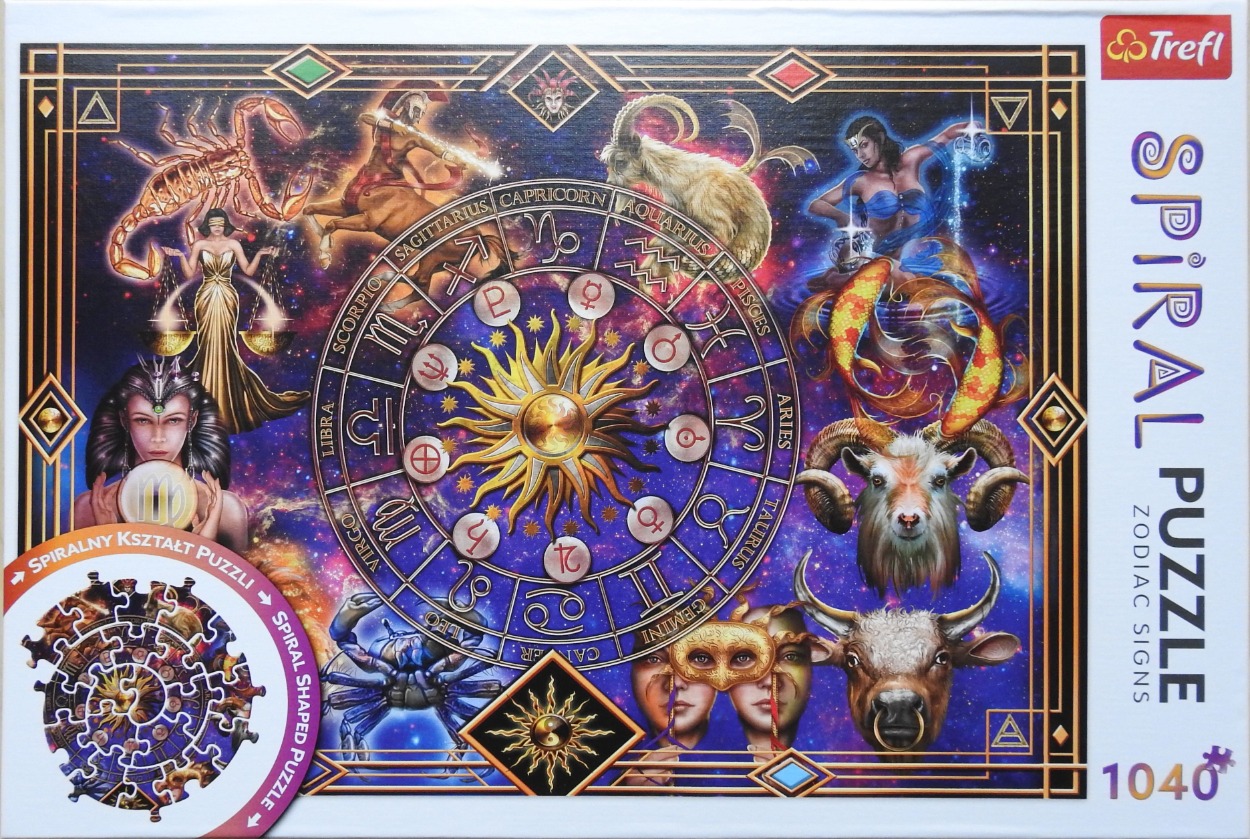 A digital illustration of a zodiac wheel surrounded by mythical depictions of astrology signs against a cosmic background.
