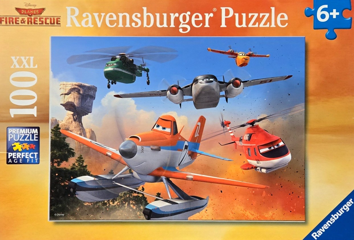 Animated scene with five colorful anthropomorphic airplanes and helicopters flying over a desert landscape.