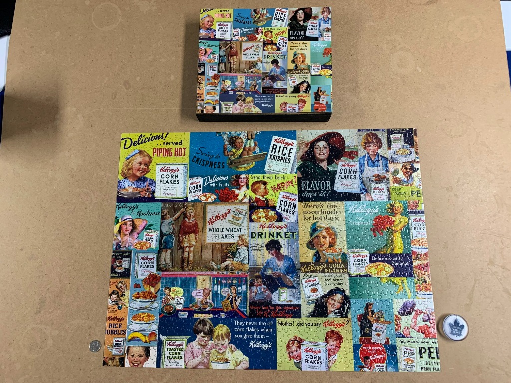 Collage of vintage cereal and food advertisements featuring classic illustrations and mid-century graphic design.