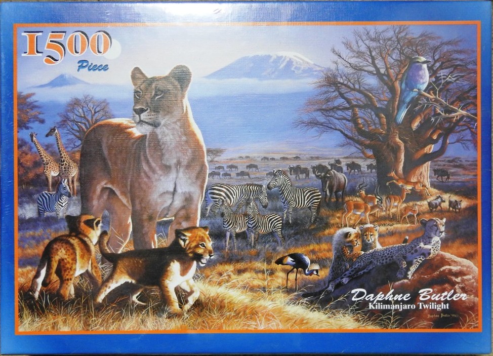A digital painting of a lioness and cubs in the African savanna with Mount Kilimanjaro in the background.