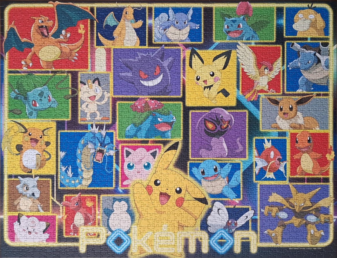 A collage of various colorful Pokemon characters against a dark background with the Pokemon logo at the bottom.