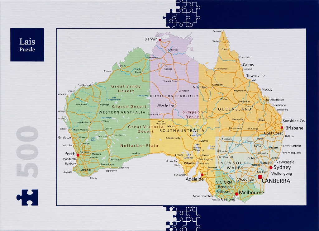 A color-coded map of Australia showing states, major cities, and road networks.