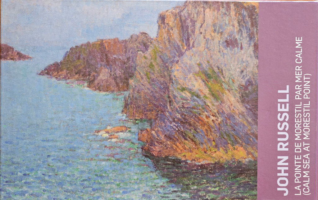An impressionist painting by John Russell depicting rocky cliffs extending into a calm, blue sea.