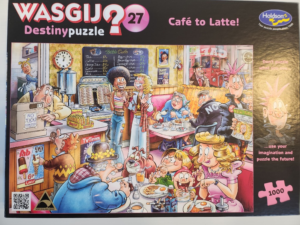 Cartoon illustration of a busy, retro-style diner filled with diverse, caricatured patrons.