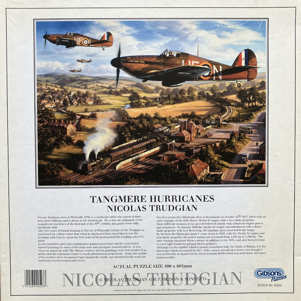 WWII Hurricanes flying over a steam train and village.
