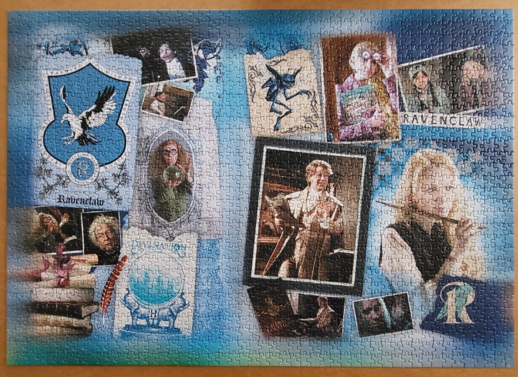 A collage of Harry Potter Ravenclaw house-themed imagery on a blue background.