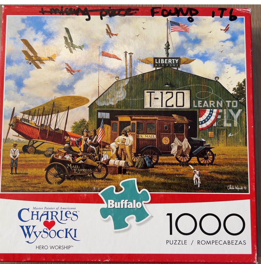 Vintage illustration of an early 20th-century airfield with biplanes and U.S. Mail personnel.