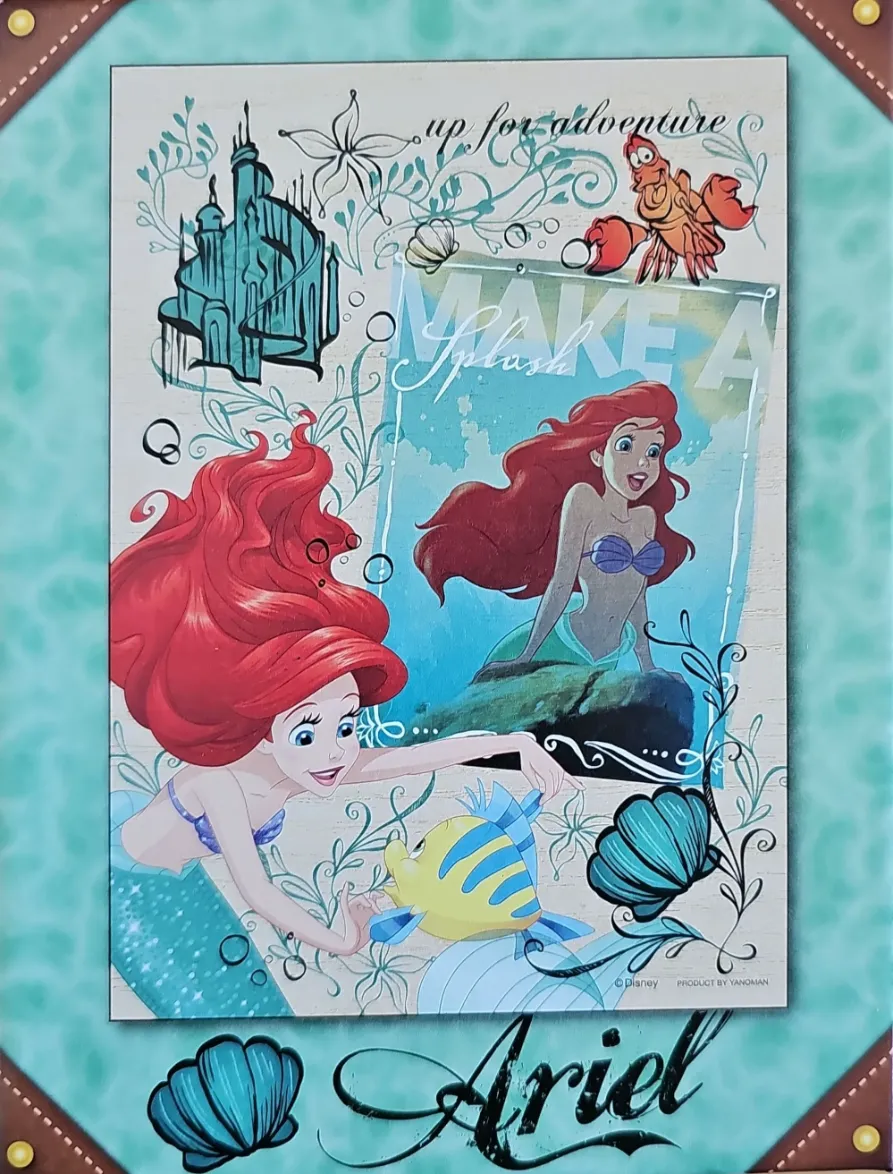 Illustrated scene of Ariel and Flounder from The Little Mermaid with a teal ocean background.
