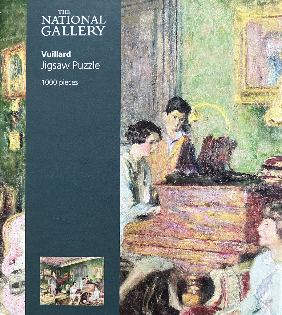 An impressionist painting by Vuillard showing figures in a domestic interior with a piano.
