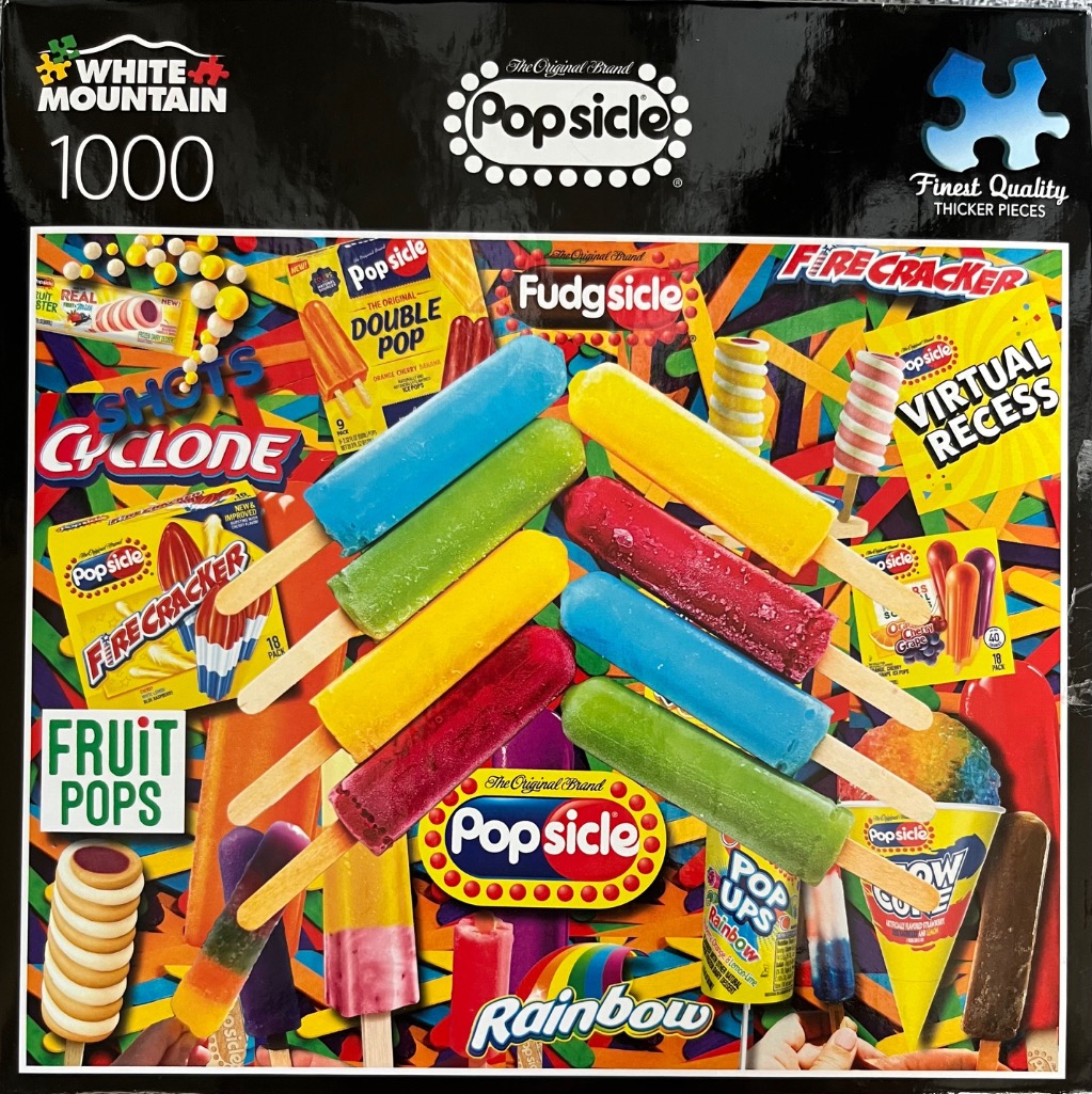 Collage of various colorful ice pops and product packaging against a vibrant background.