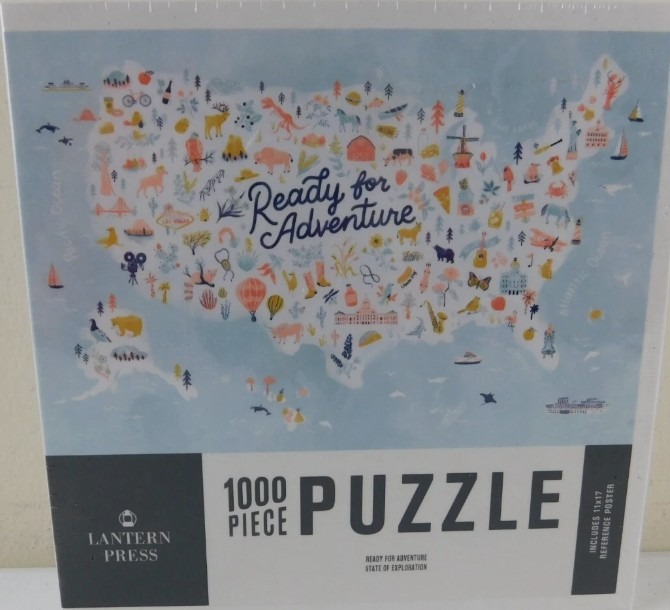 Illustrated map of the United States filled with small icons representing regional landmarks and wildlife.