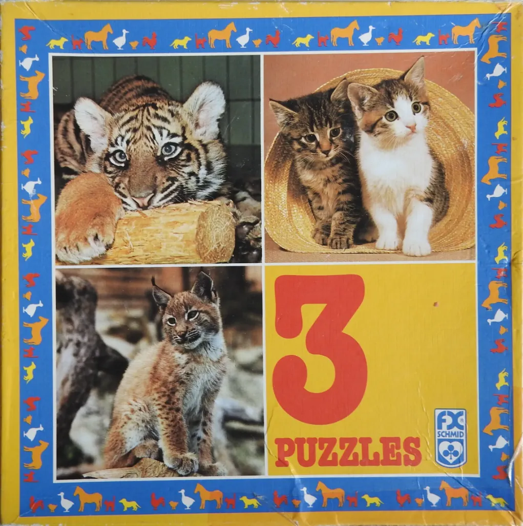 A collage featuring three animal photos and a large number 3 against a bright yellow background with animal silhouettes.
