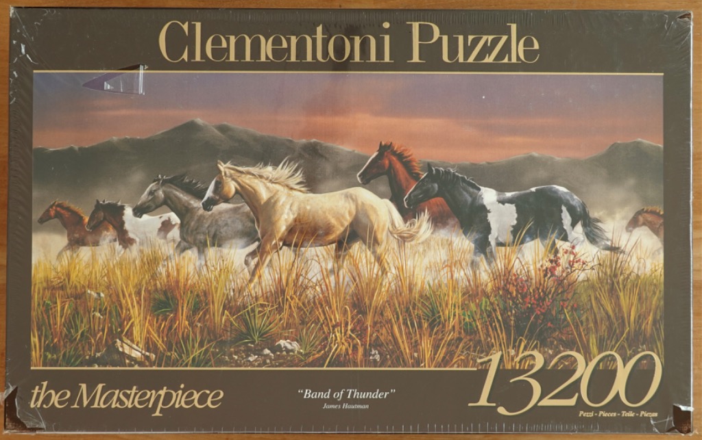 A herd of horses running through a field of dry, tall grass at sunset against a mountain backdrop.