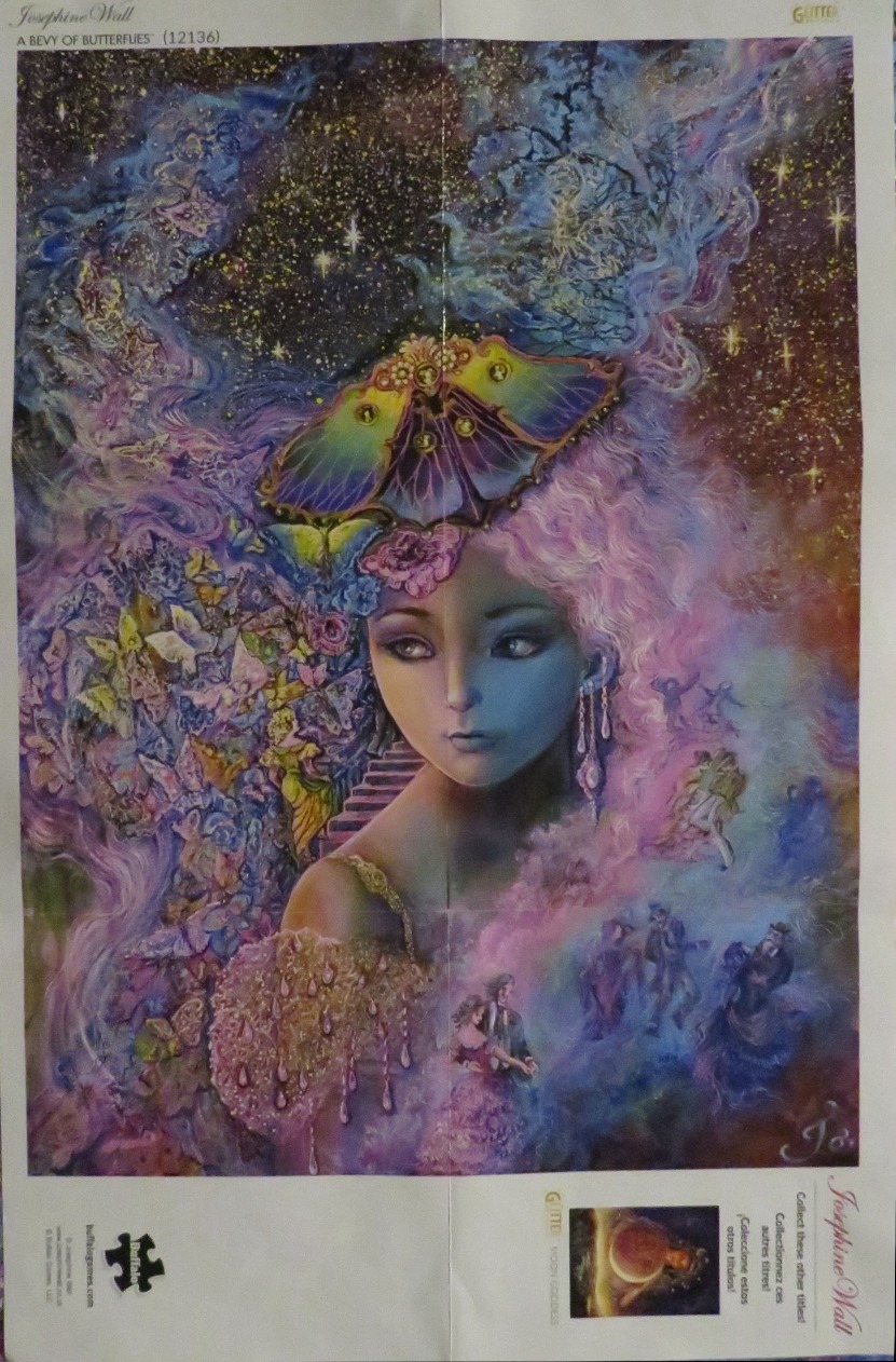 Ethereal portrait of a woman with a butterfly headpiece against a cosmic, swirling nebula background.