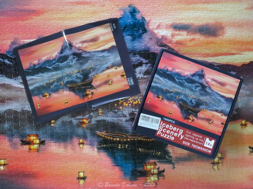 A peaceful sunset lake scene featuring floating lanterns and a mountain silhouette, set against a background of the same imag