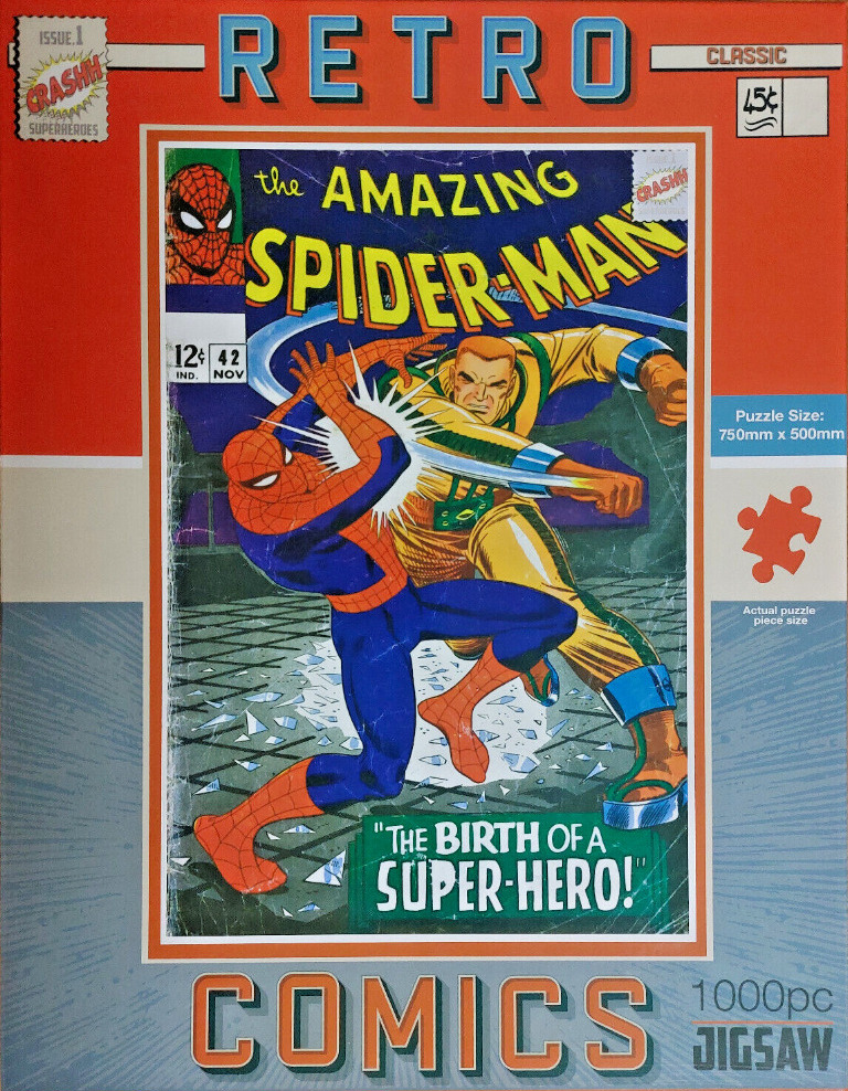 A vintage comic book cover featuring Spider-Man in a fight against a man in a yellow suit.