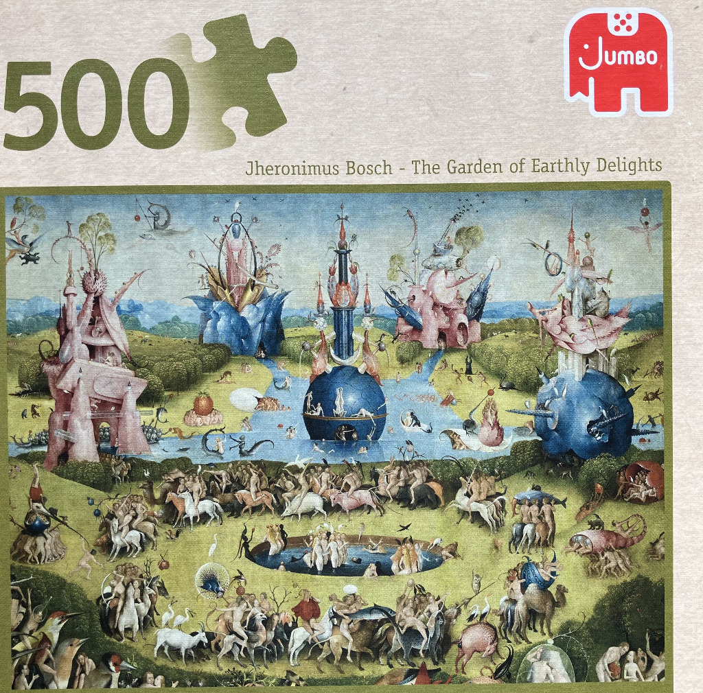 The central panel of The Garden of Earthly Delights by Hieronymus Bosch, showing a surreal, crowded landscape.