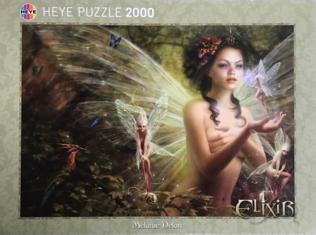Fantasy illustration of a fairy queen holding a small sprite surrounded by smaller fairies and butterflies in a forest.