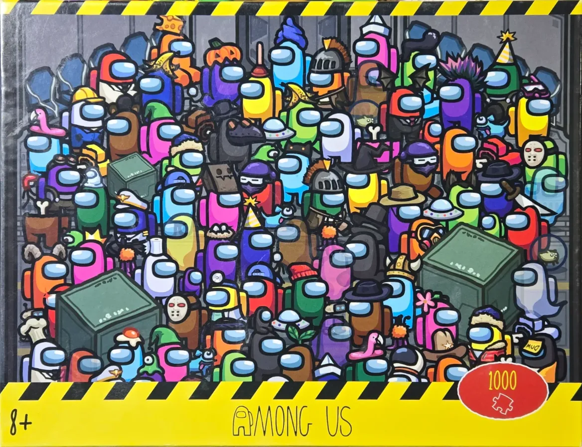 A dense crowd of cartoon space-themed figures in various costumes and colors.