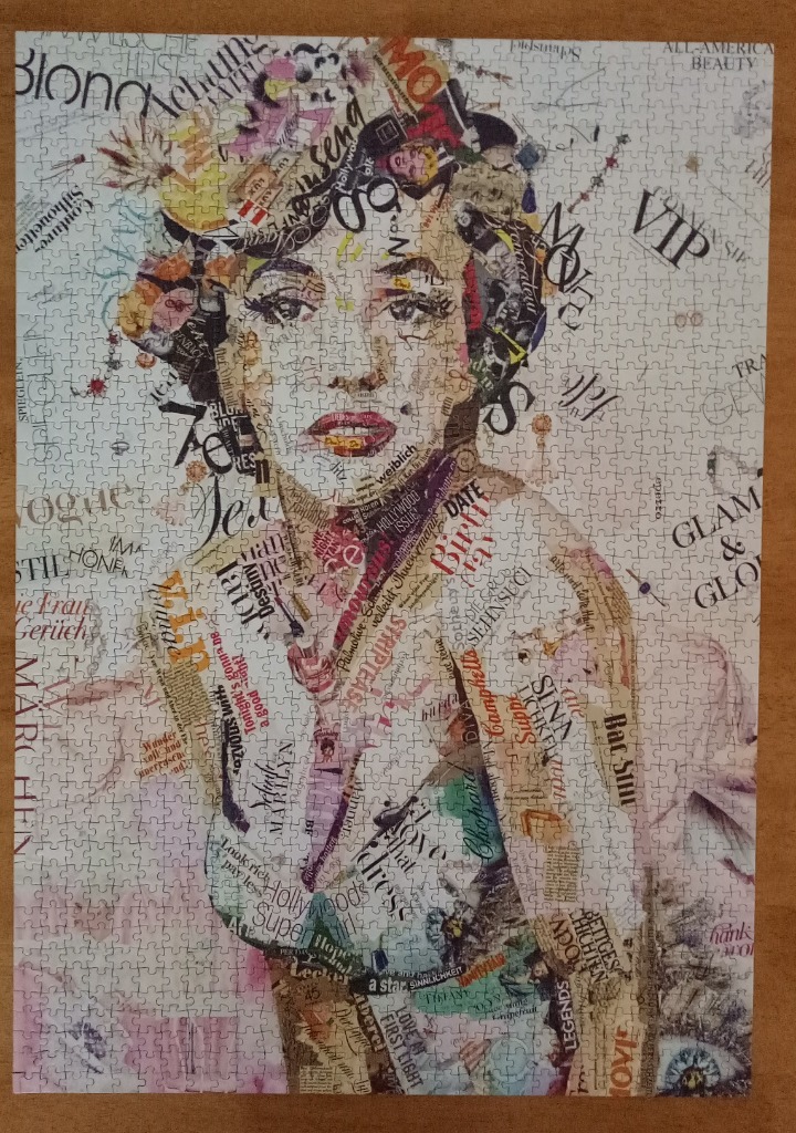 Collage portrait of Marilyn Monroe created using cut-out text and magazine clippings.