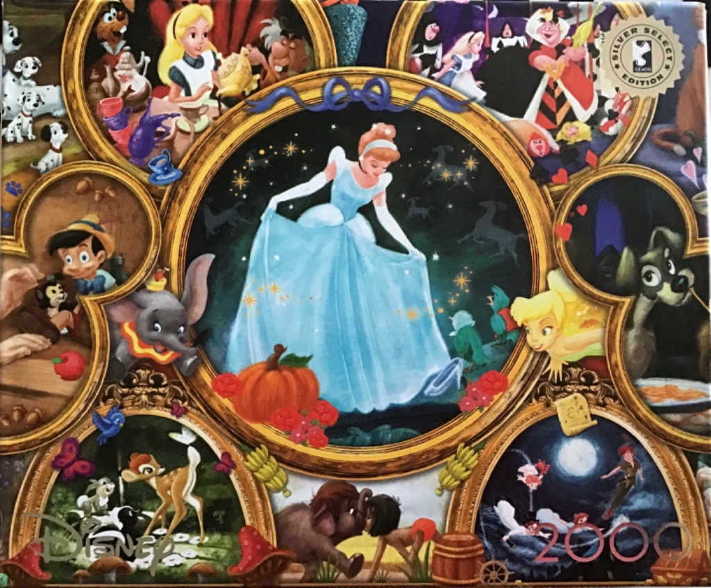 Collage of various classic animated characters framed in gold circular frames