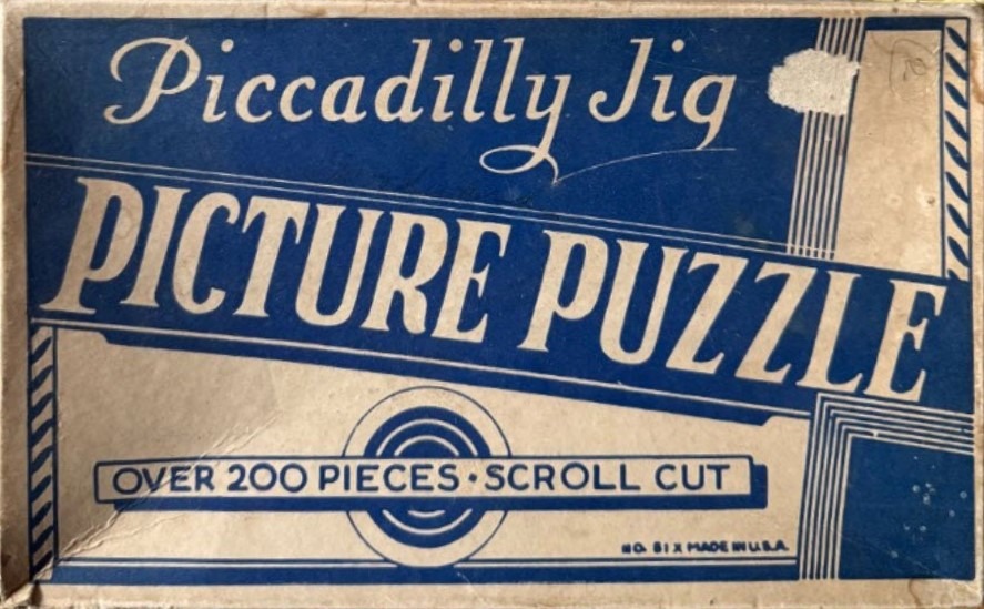 Vintage graphic design with blue and cream Art Deco elements and typography.