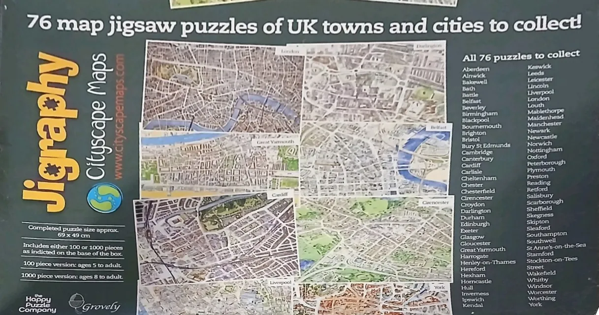 Collage of various UK city map aerial views against a dark background