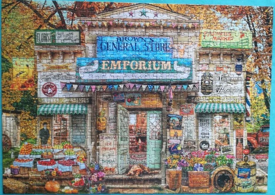 An illustration of a charming autumn-themed general store called Brown