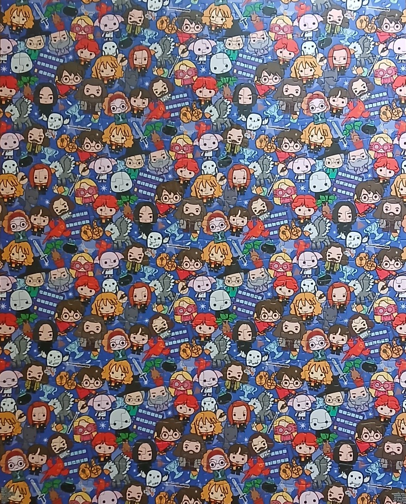 Cartoon pattern of Harry Potter characters and magical items
