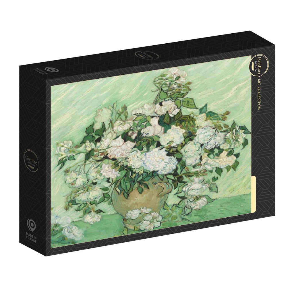 Still life oil painting of white roses in a ceramic jug by Vincent van Gogh