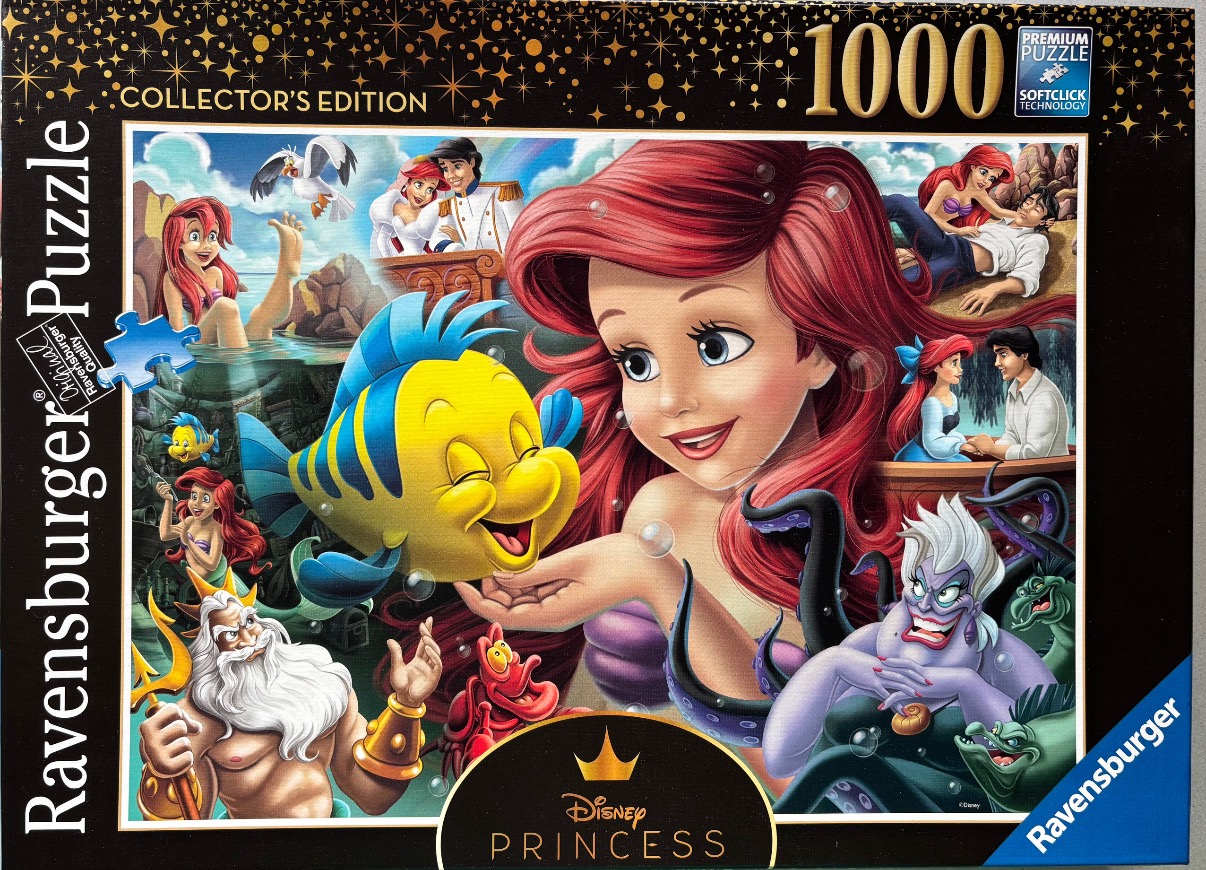 Collage of scenes and characters from The Little Mermaid, featuring Ariel, Flounder, Sebastian, and Ursula.