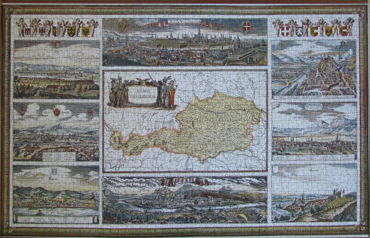 A vintage, multi-panel historical map and cityscapes of Austria.