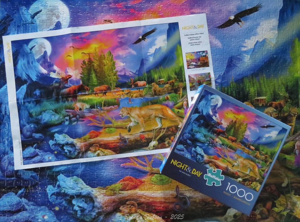 A vibrantly colored wilderness landscape featuring a mountain lion and diverse wildlife under a neon-hued sky.