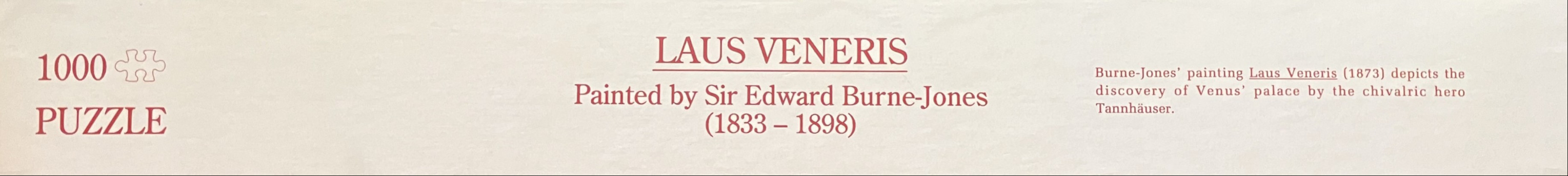 Text identifying the painting Laus Veneris by Sir Edward Burne-Jones on a pale background.