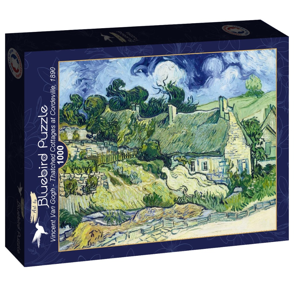 A post-impressionist oil painting by Vincent van Gogh depicting thatched cottages in Cordeville, France.
