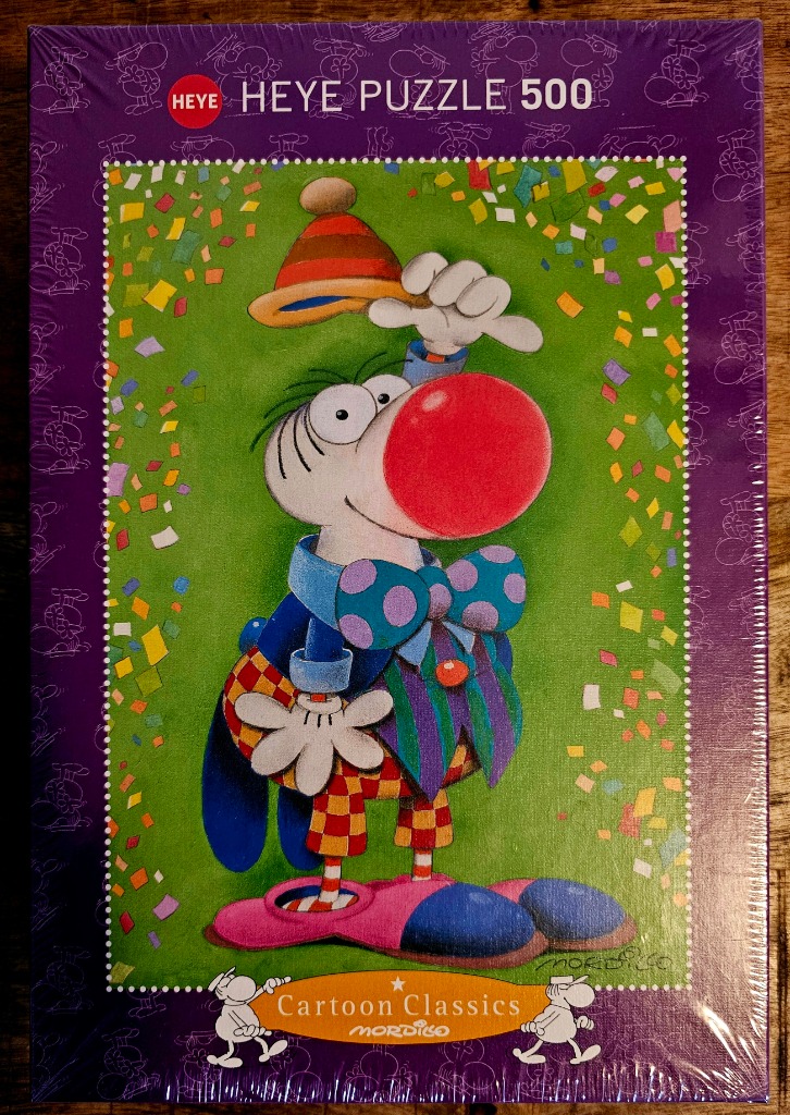 A cartoon illustration of a whimsical clown with a large red nose, hat, and colorful patterned clothing against a green backg