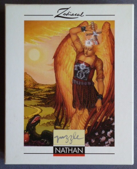 Artistic illustration of a winged celestial figure wielding a sword against a serpent in a sunlit landscape.
